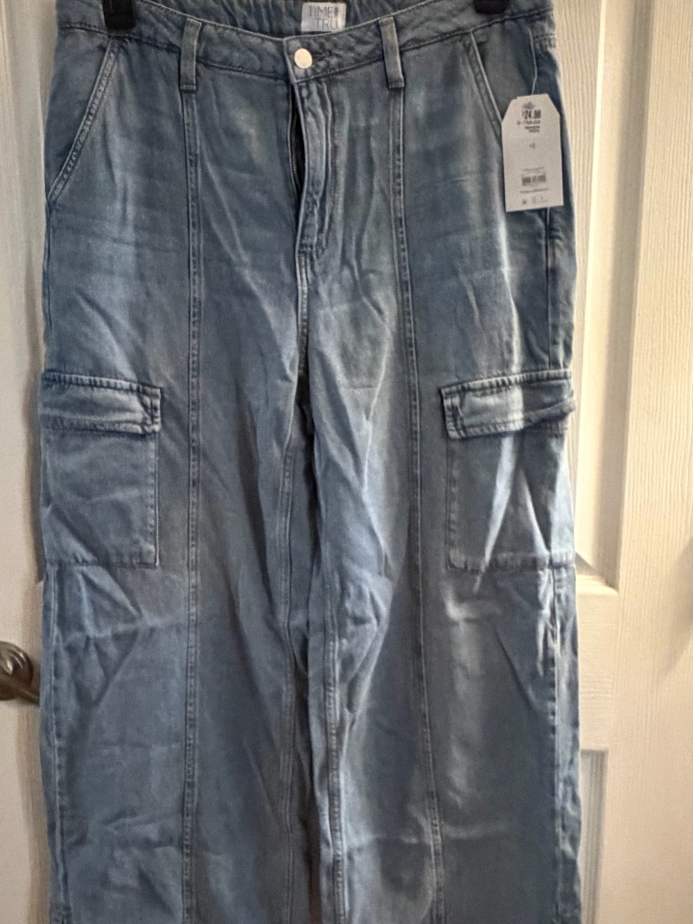 Time and Tru Light Blue Wide-Leg Cargo Jeans